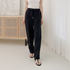 유세븐 여성용 통기성 린넨 와이드 밴딩 허리끈 바지 DMWP4017