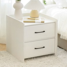 코멧 홈 모던한 2단 서랍 침대 협탁, 화이트 + 블랙, 1개