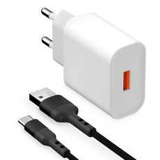 GOOSPERY 快速充電器轉接頭 QC3.0 18W + Type-C 快速充電線 1m, 白色, 1套