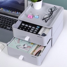 Market Plan 桌上型抽屜式雙層收納盒, 1個, 灰色