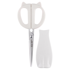 KAI 貝印 Nyammy House 貓系列 廚房剪刀 附磁吸蓋 不鏽鋼刀刃 耐熱握柄, 白色, 1組