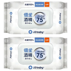 US baby 優生 75%酒精濕巾 超厚型, 40張, 2包