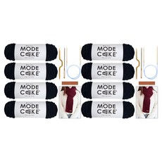 니뜨 모드케이크 뜨개실 100g x 4p + 폴 케이블 머플러 도안 + 줄바늘 6mm + 꽈배기바늘 + 돗바늘 + 심플직사각라벨 세트, 2세트, 24블랙