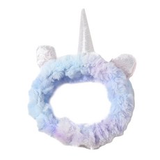 獨角獸造型洗臉髮帶, 藍色, 1個