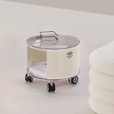 뮤레브 철제 미드센츄리 모듈 테이블 이동식 바퀴 낮은원형 트롤리 협탁, 아이보리, 1개