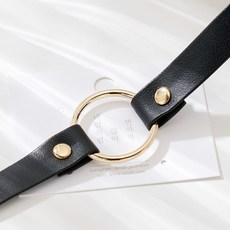 노이드비 여성용 핸드메이드 가죽 고급PU BTS원형 써클링 메탈 초커 목걸이