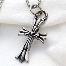 노이드비 써지컬스틸 크롬엔틱 이중십자가 남자목걸이