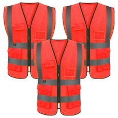 口袋型網眼作業安全背心 橘色, 3個
