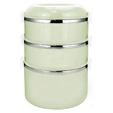 FRANCASINO 弗南希諾 兔寶三層隔熱密封餐盒 內膽-#304不鏽鋼 食品級PP 2.4L, 淺綠色, 1個