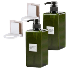 모나코올리브 호텔식 샴푸 린스 디스펜서 650ml + 무타공 샴푸홀더 세트, 딥그린(디스펜서), 2세트