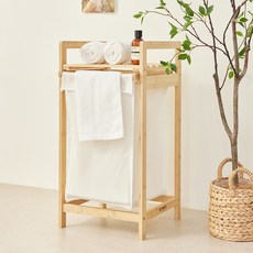 LIV MOM 原木收納架滑動式洗衣籃, 象牙白