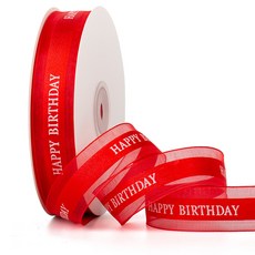 GILGRI 生日祝福禮物蛋糕包裝歐根紗緞帶 2.5cm, 1套, 紅色, 45m