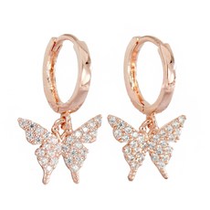 NOID-B 女款黃銅方晶鋯石蝴蝶易扣式圈環垂墜耳環