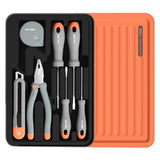 델리 홈시리즈 가정용 공구 7종 + 공구함 세트 그레이 + 옐로우 H1001-D, 1세트, 8종