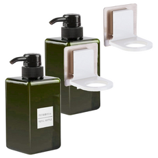 MONACO OLIVE 飯店式洗髮精潤髮乳按壓瓶 450ml + 免鑽孔洗髮精架套組, 深綠色(按壓瓶), 2套