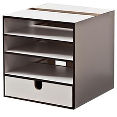 4MERIT 數據機收納盒 235x235x235mm 帶抽屜, 白色, 1個