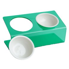 Maggie & Bo 寵物 DUAL 支架斜口碗 雙碗 11公分 中型 + 陶瓷碗 2件組, 1套, DUAL 綠色