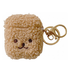 Timo 超Q捲捲毛刺繡 AirPods耳機保護套 附掛勾 隨身便攜, 棕色, 1個