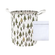 Axis 艾克思 繽紛棉麻可折疊洗衣收納籃套裝, 直徑約34x高40公分,大容量, 內層防水, 綠森林, 直徑34 x 高40cm