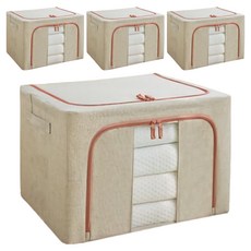 일라오 대용량 패브릭 와이어 폴딩 리빙박스, 베이지, 66L, 4개