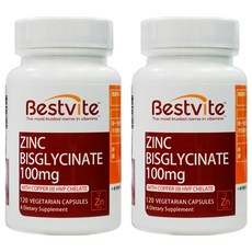 Bestvite 鋅膠囊 甘胺酸螯合鋅 100mg 含HVP螯合銅 素食膠囊, 120顆, 2罐
