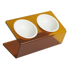 Maggie & Bo 寵物 DUAL 支架斜口碗 雙碗 11公分 中型 + 陶瓷碗 2件組, 1套, DUAL 棕色