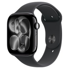 Apple 2025 Apple Watch S11 曜石黑色鋁金屬, GPS + 行動網路, M/L黑色運動型錶帶, 46mm