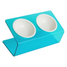 Maggie & Bo 寵物 DUAL 支架斜口碗 雙碗 11公分 中型 + 陶瓷碗 2件組, 1套, DUAL 藍色