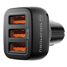 SINJIMORU 車用USB3孔快速充電器, 黑色, CCR_3PRT_3QC_BK_SJM