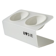 Maggie & Bo 寵物 DUAL 支架斜口碗 雙碗 11公分 中型 + 陶瓷碗 2件組, 1套, DUAL 白色