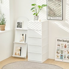 샤바스 국내제조 컬러스토리 우드상판 서랍장, 화이트, 5단