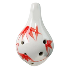 JK 6孔中音C調化石長嘴陶笛, 1個, 白色 + 紅色, 紅竹