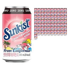 광동제약 썬키스트 제로 복숭아레몬 소다, 355ml, 72개