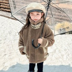 Orange Damom 女童領口扣環撞色羊羔毛外套