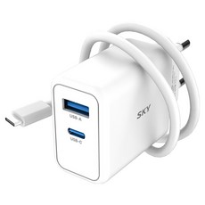 스카이 필 GaN 25W 초고속 충전기 + USB C to C 40W 충전 케이블, 화이트, 1세트