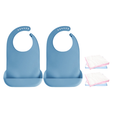 파라디 방수 성인용 턱받이 + 면손수건, 블루(턱받이), 랜덤발송(손수건), 2세트