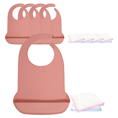 Paradis 防水成人圍兜+棉手帕, 粉色（雞），隨機發貨（手帕）, 5組