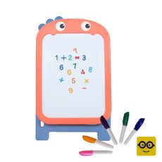 PAPASTOY bable puary 幼兒智能磁性板 + 數字遊戲 + 白板筆 + 板擦 哈囉恐龍組合, 霓虹橘
