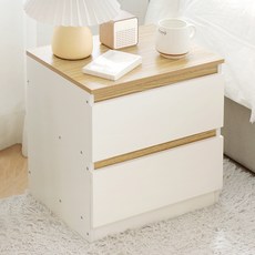comet 居家基本款雙層抽屜床邊櫃, 原木 + 白色, 1個