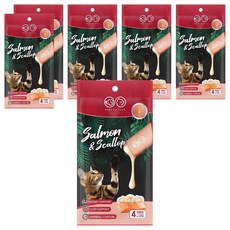 GOMO PET FOOD 寵貓專用營養肉泥條, 鮭魚 + 干貝, 48g, 6袋