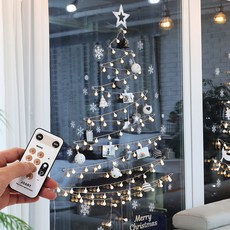 聖誕樹櫻桃燈泡壁掛樹全組+遙控器, 靛藍白