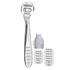 不鏽鋼刮腳皮刀 附刀片10片 不鏽鋼原色 14.6 x 3cm, 1組, 1組