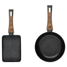 Silvat IH電磁爐適用Carino鍋具2件組, 1組, 玉子燒鍋 18cm+平底鍋 20cm, 黑色