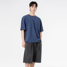 모즈모즈 뒷절개 피그먼트 반팔 + 피그먼트 와이드 원턱 쇼츠 세트