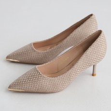 dangolunni 女款金色鉚釘裝飾網眼編織尖頭淺口細高跟鞋 Syukopeu鞋跟 5公分