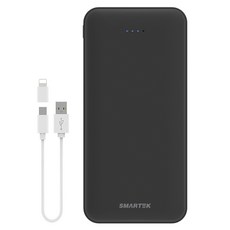 스마텍 듀얼포트 슬림보조배터리 20000mAh c타입 케이블 + 8핀 젠더, 블랙, STPB-SL2(BK)