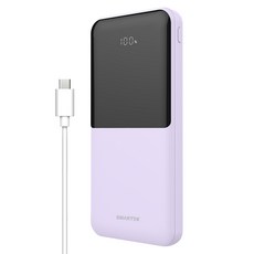 스마텍 LED 3포트 여행용 고속 충전 보조배터리 10000mAh C타입 케이블, 퍼플, STPB-QB1