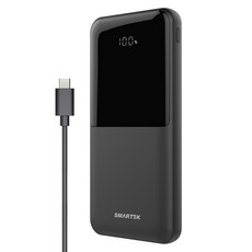 스마텍 LED 3포트 여행용 고속 충전 보조배터리 10000mAh C타입 케이블, 블랙, STPB-QB1