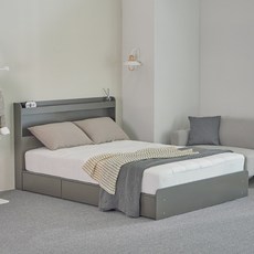 퍼리든 엔클라 LED 3단 서랍 침대 매트리스 세트, 그레이(프레임), 화이트(매트리스)