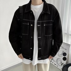 Meosidda 男士防褪色丹寧縫線牛仔夾克